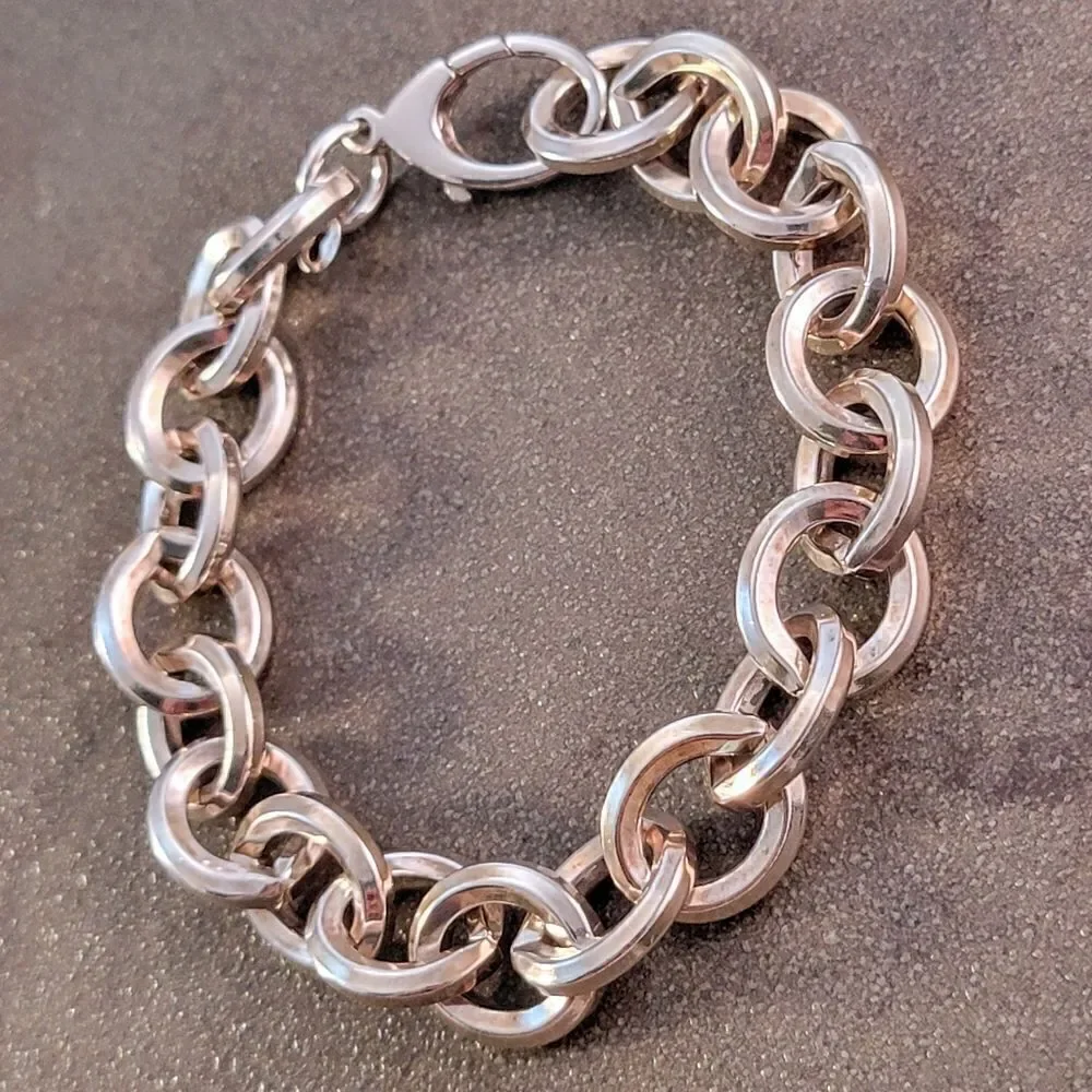 Sterling Heavy Beveled Chunky Cable Statement Chain Link Bracelet